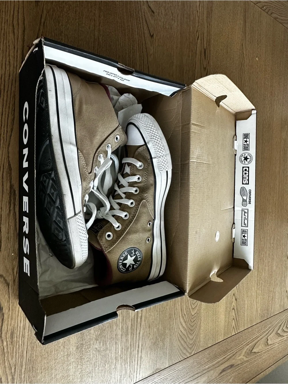 Converse Mid-Top Sneakers in Tan and White with Maroon Lining